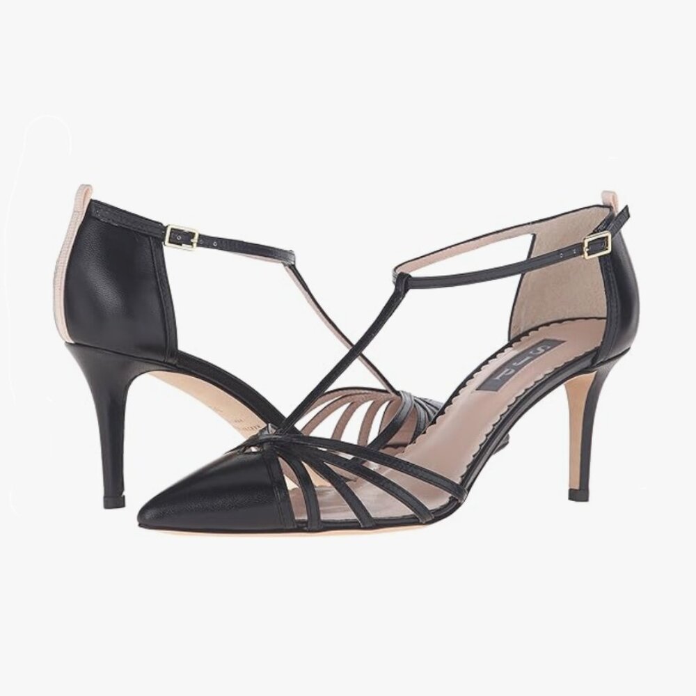 NIB SJP by Sarah Jessica Parker Carrie Black T-Strap Pumps EU 39.5 US 9 70mm